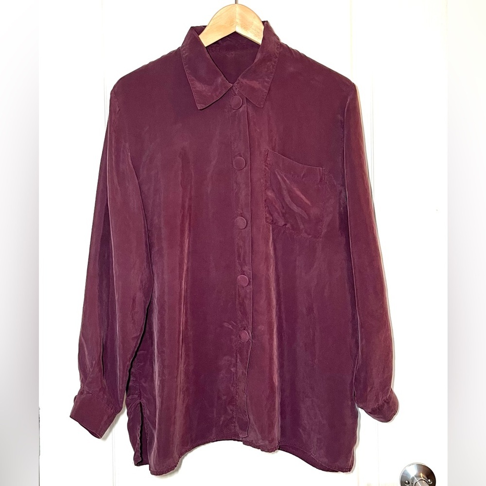 Vintage Dunnes Stores St. Bernard Made in Ireland Burgundy Blouse Preppy 90s